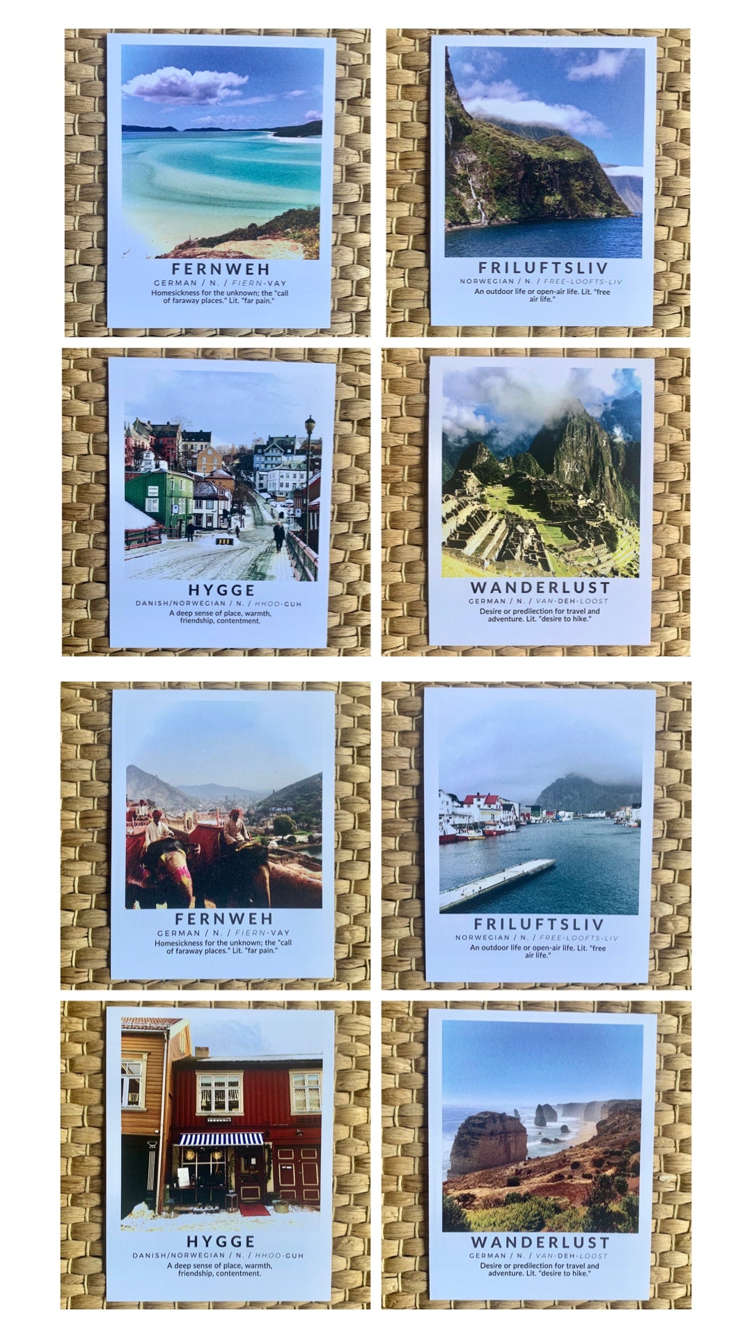 WORDS FROM AROUND THE WORLD: Set of 8 Postcards – Shelley Way Cards